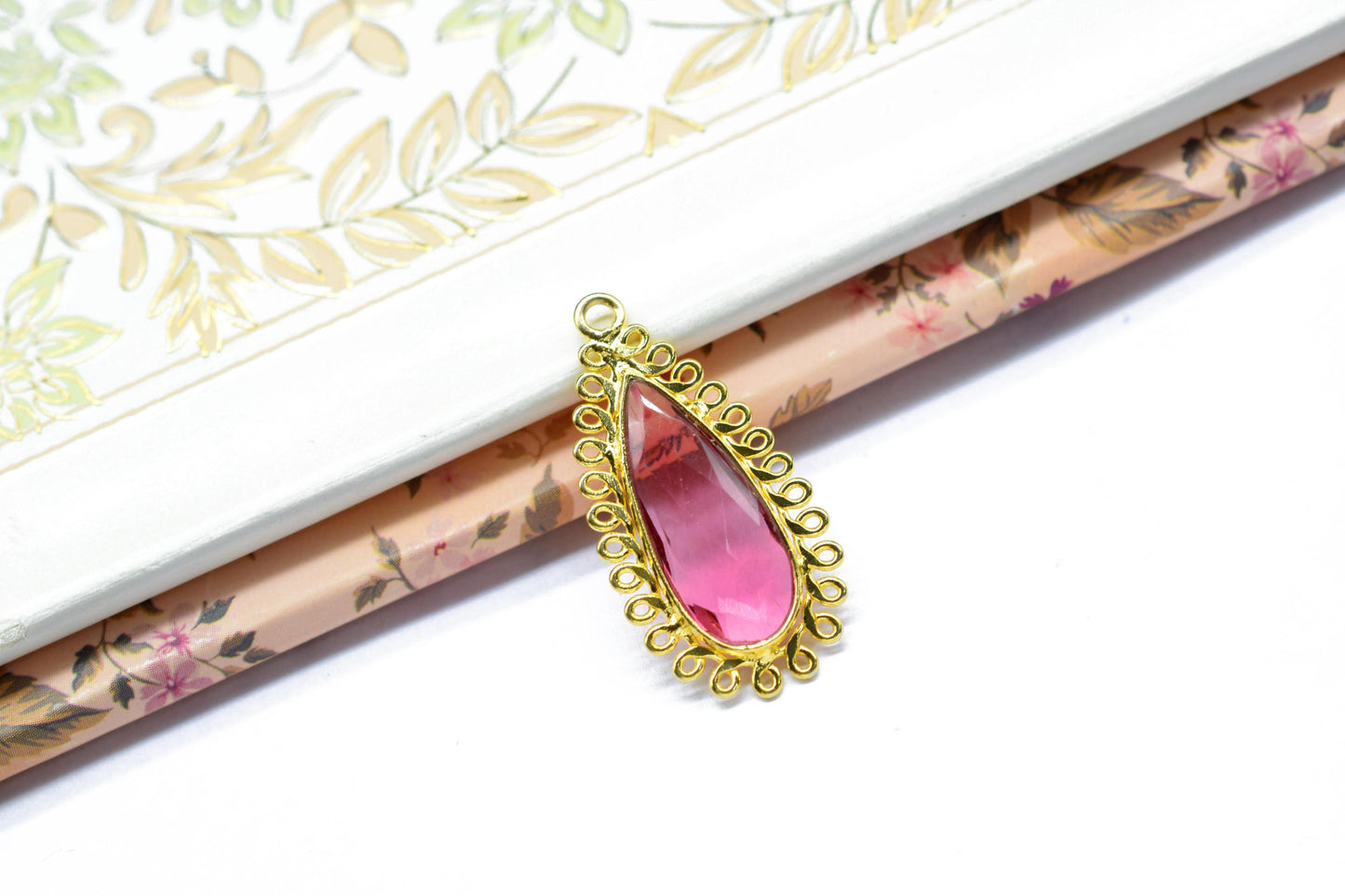 Pink Tourmaline 8x20 Teardrop Bezel Charms,Wholesale Jewelry,Single Bail Pendant,Gemstone Brass Component,Handmade Jewellery Connectors,Gift
