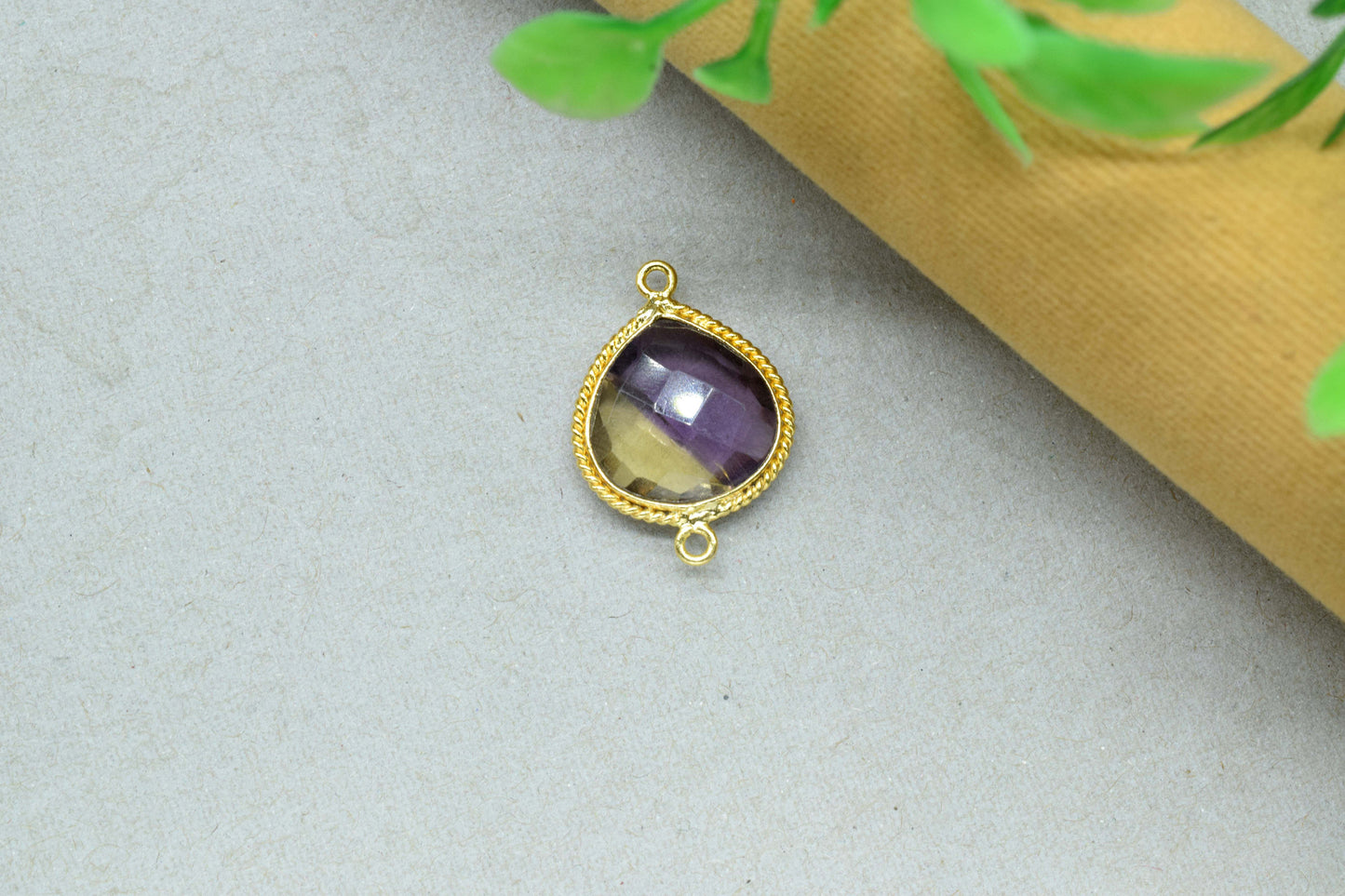 Ametrine Gemstone 14mm Heart Shape Bezels,Ametrine Charms Faceted Pendant Jewelry,Ametrine Double Bail Pendant,Ametrine Gold Plating Pendant