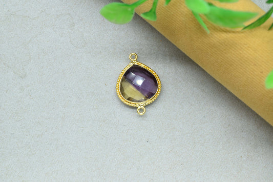 Ametrine Gemstone 14mm Heart Shape Bezels,Ametrine Charms Faceted Pendant Jewelry,Ametrine Double Bail Pendant,Ametrine Gold Plating Pendant