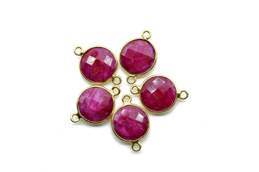 Ruby 12mm Round double bail connectors,Ruby Pendant,Ruby Round Gold Plated bezel,Ruby double loop connector,Ruby jewelry making charm,Ruby