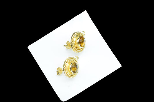 Citrine Gemstone Earring/Citrine Round Earring/Designer Bezel Earring/Gold Plated Jewelry/Handmade Jewelry/Citrine Earring Connector/Gift
