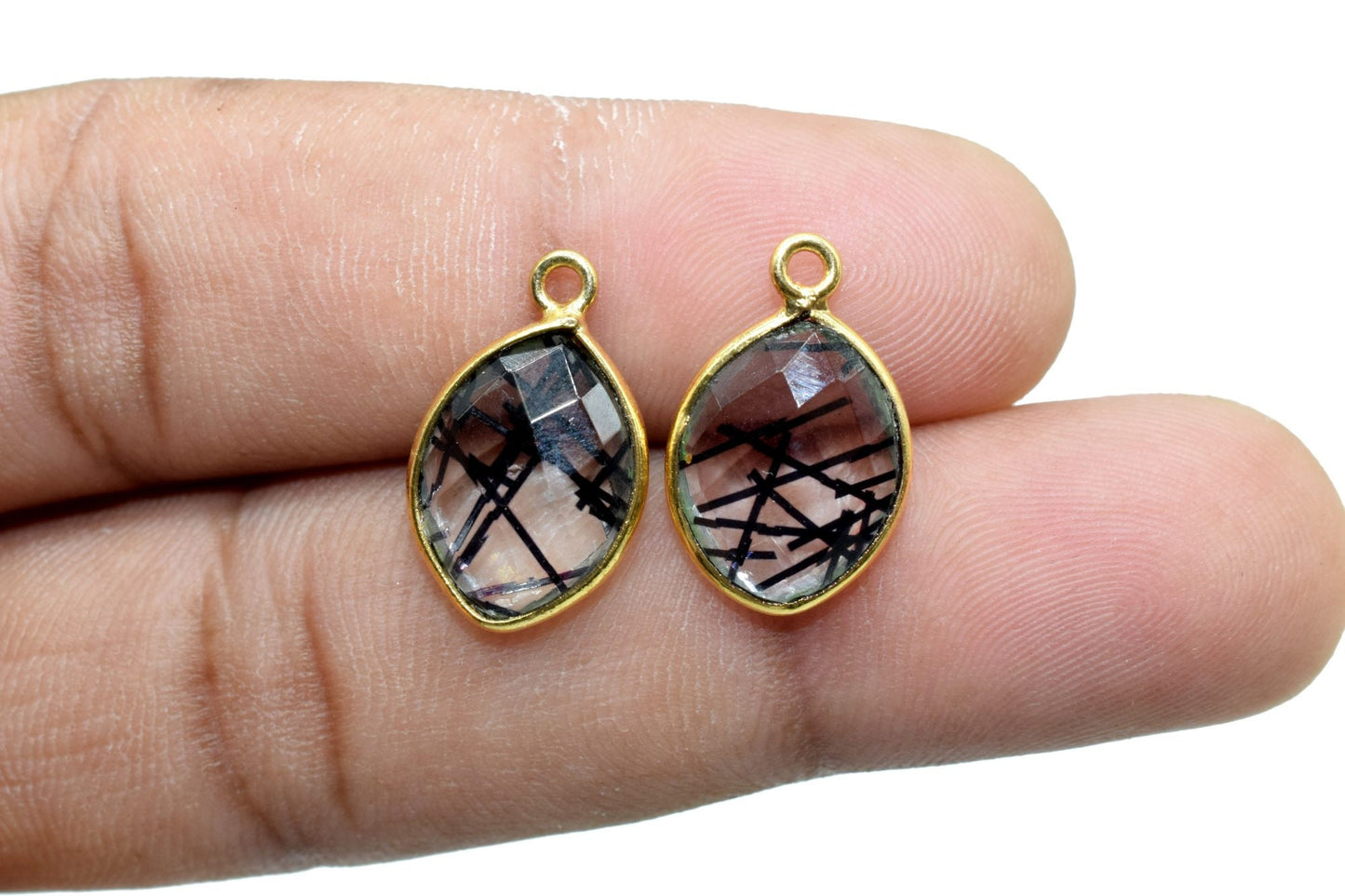 Black Rutile 10x13mm Eye Single bail connectors,Black Rutile Components eye Shape Connectors,Rutile Single Bail Over Brass Gold Edge Jewelry