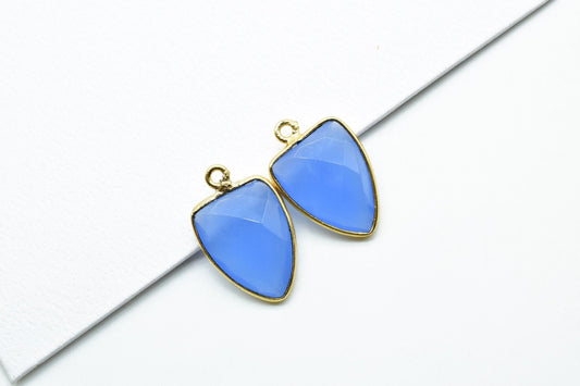 Blue Chalcedony 12x15mm Triangle shape Single bail Connector,Bezel links Connector,jewelry making Connector,Single Loop Connector,Chalcedony