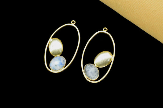 Moonstone Oval Shape Component,Gemstone Connectors Pendant,Moonstone Oval Pendant,Finding Gold Plated Jewelry,Moonstone Pendant,Gift For Her