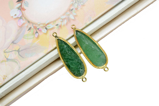 Green Strawberry 10x30mm pear shape Pendant,Strawberry Faceted Charms Connector Jewelry,Green Strawberry Gold Plated Double Bail bezels,Gift