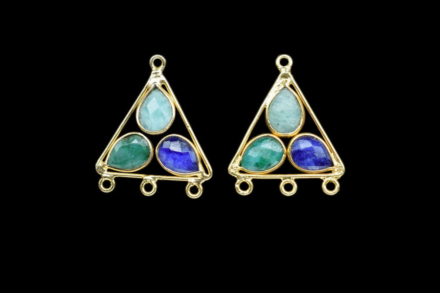 Multi Gemstone Faceted Bezel Pendant,Multi Sapphirer Bezel Connector,Tringle Shape Pendant,Emerald Jewelry,Amazonite Earring Connector,Gifts