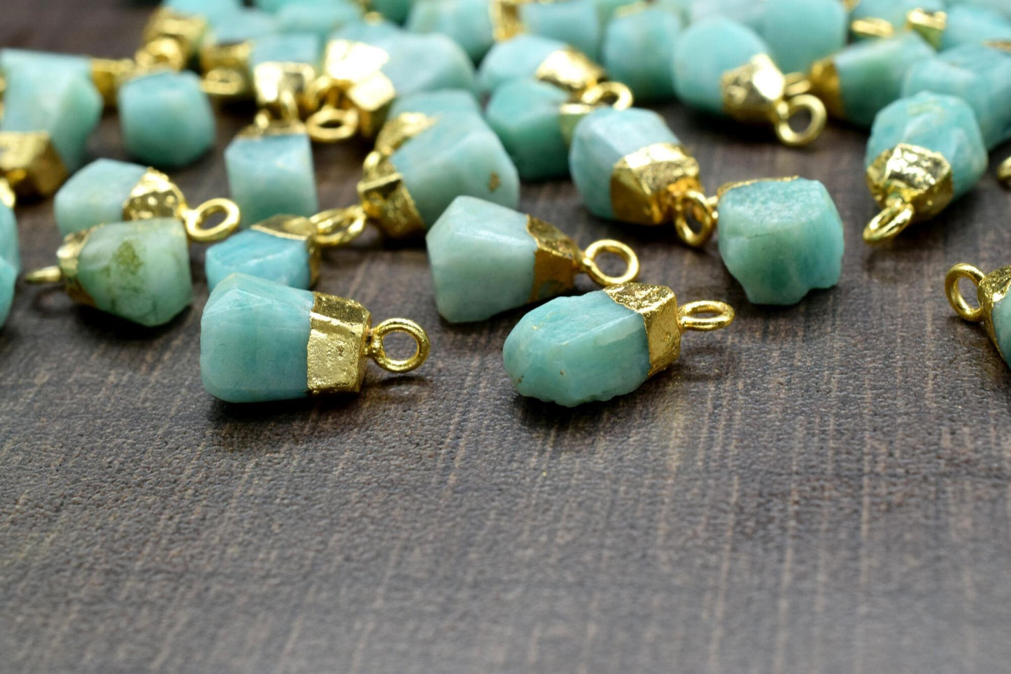 Amazonite Raw Pendants,Rough Electroplated Chams,Amazonite Pendant Connectors Jewelry Necklace,Loose Rough Stone Pendant,Gemstone Pendant