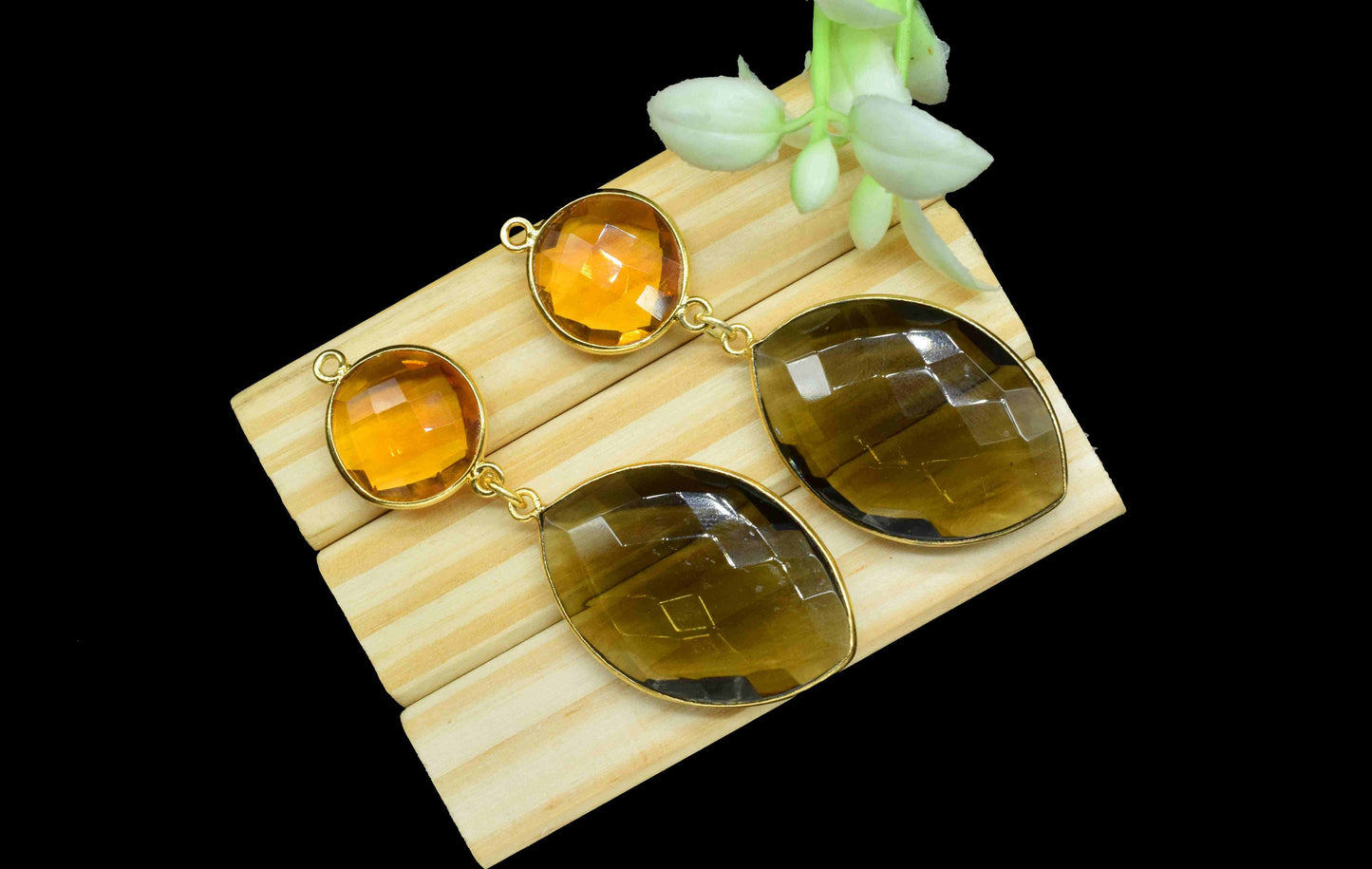 Smokey Quartz Dangle pendants,Station Link,Handmade jewelry,Citrine pendant Charms,Component pendant,Multi Gemstone Connector,Bezel Jewelry