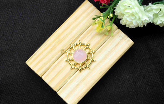 Rose Quartz Gemstone Component, Single Bail Charm ,Rose Quartz Connector Pendant , Gold Plated Connectors , Earring Component , B'day Gift