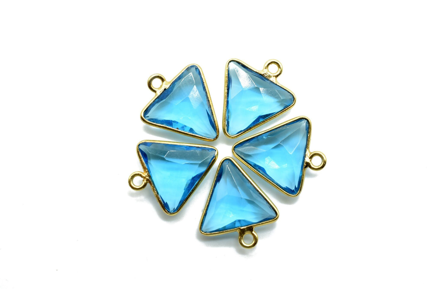 London Blue Topaz 12mm Triangle shape Single Bail connectors,Gold Plated bezel,Topaz Pendant,Blue Topaz single loop connectors,fancy Topaz