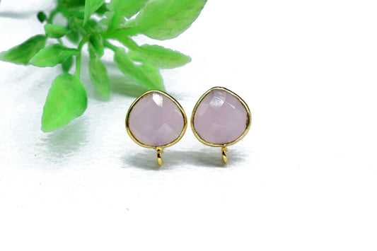 Rose Quartz 10mm Single Bail Connector Earrings,Earrings Connector,Earring Making Connector,Bezel Set Earring Connector,Gemstone Ear Post