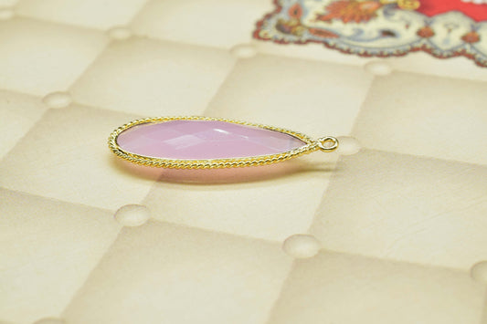 Rose Quartz Gemstone 10x30mm Pear shape charm,Rose Quartz Checker Board cut Pendant,Gemstone connector,Rose Quartz Pear Pendant Jewelry,Gift