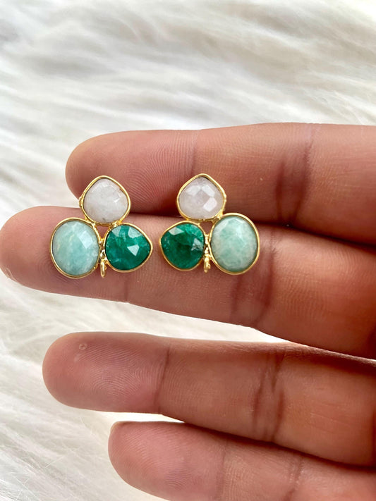 moonstone studs connector,Multi Color Gemstone Earrings,amazonite studs,Natural Multi Gemstone Studs Earrings,push back studs, Single Bail,