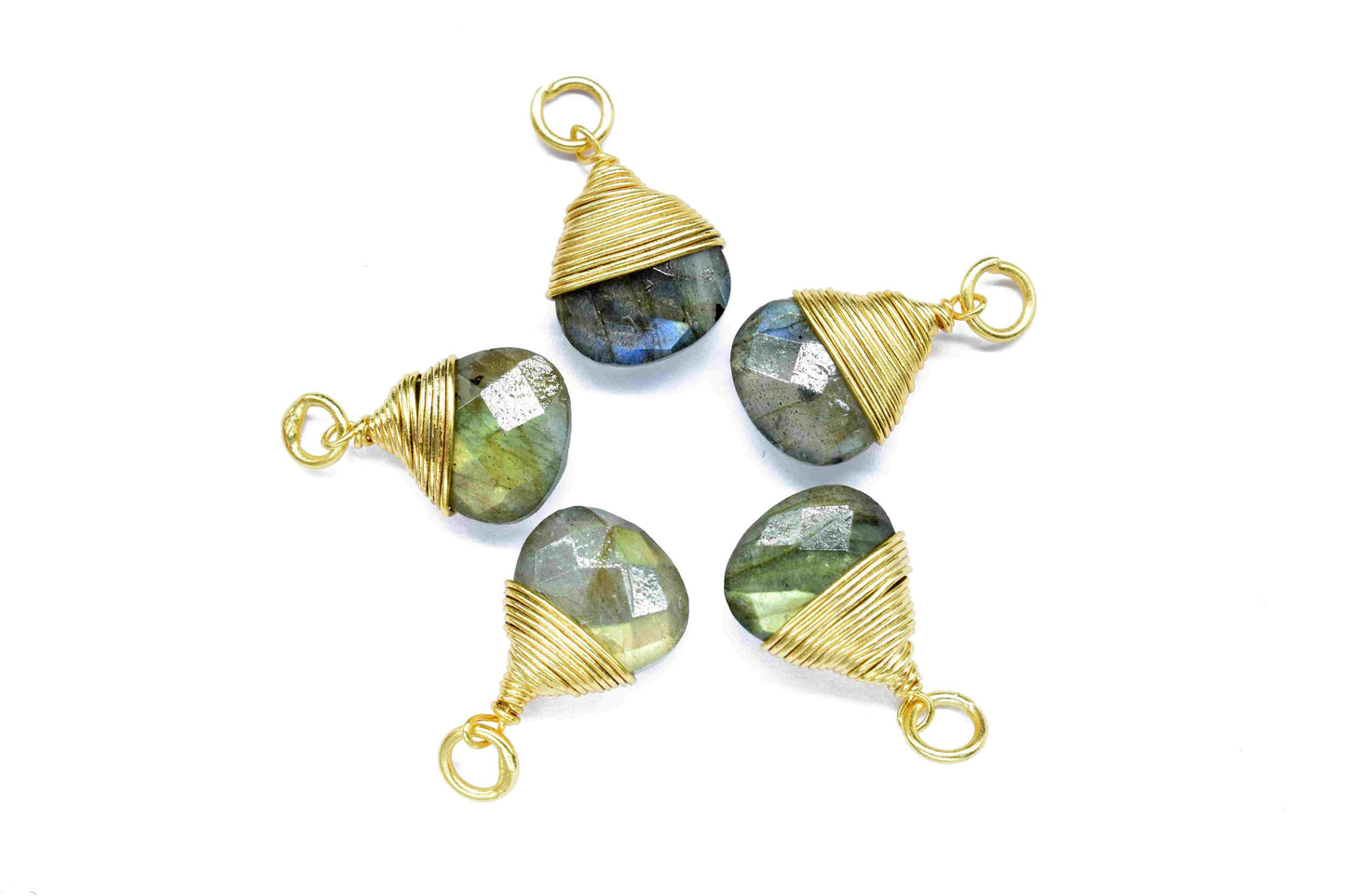 Labradorite Heart Faceted Connector, Wire Wrapped Gemstone Pendant, Gemstone Connector,Faceted Necklace,10mm Heart Shape,Labradorite Jewelry