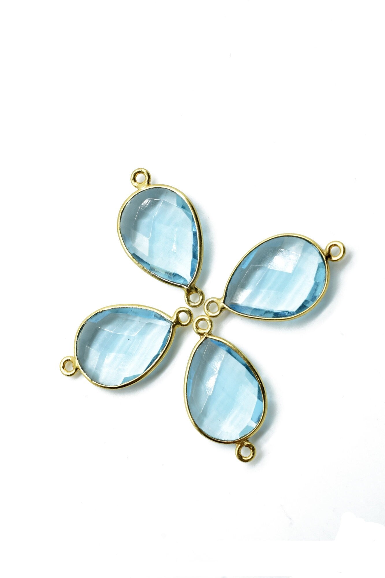Sky Topaz 13x18mm Pear shape double bail connectors,Sky Topaz Pear pendant,Sky Topaz Gold Plated bezel,jewelry making charms craft,Sky Topaz