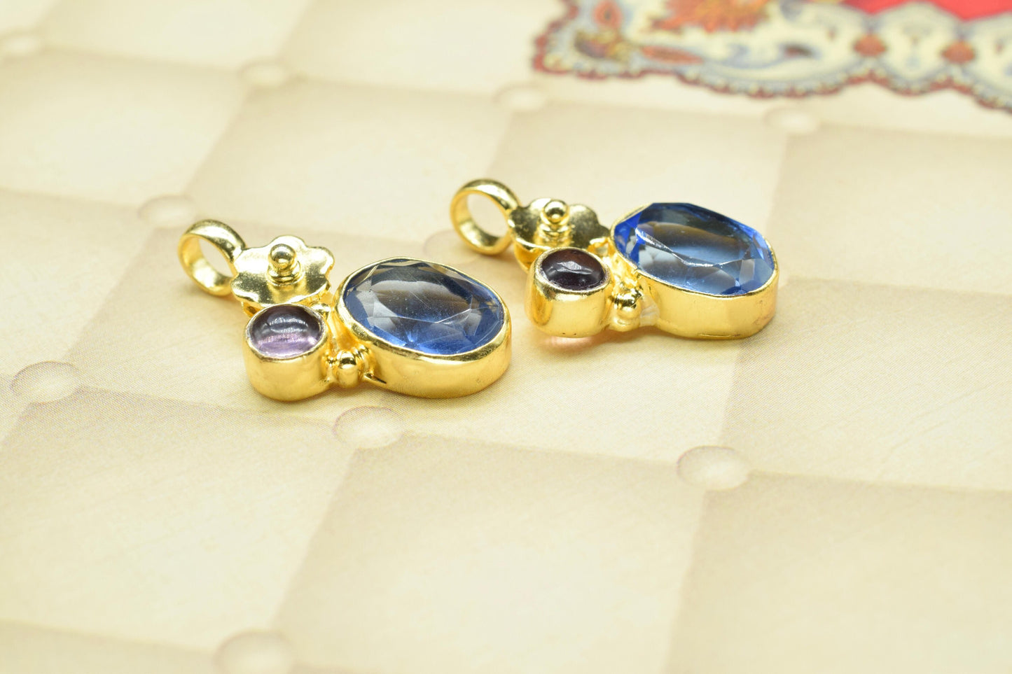 Tanzanite Oval Shape Pendants Charm,Statement Pendants,Loop Pendant,Brass Pendant,Handmade Craft Pendant Jewelry,Gemstone Amethyst Pendant