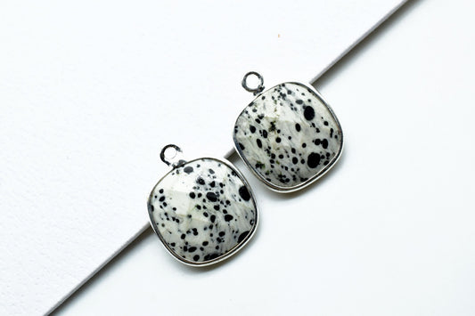 Dendrite Opal 14mm Cushion Single loop connectors,Dendrite Opal Bezel Findings Cushion Charm,Dendrite Opal Cushion Shape silver Plated charm
