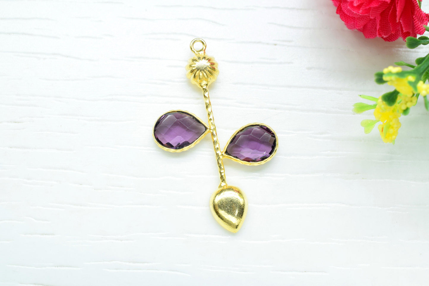 Amethyst charms/Single Bail Pendant/Gemstone Components/Connector Charms/Single Bail Pendant/Teardrop Pendant/Handmade Jewellery,Brides Gift