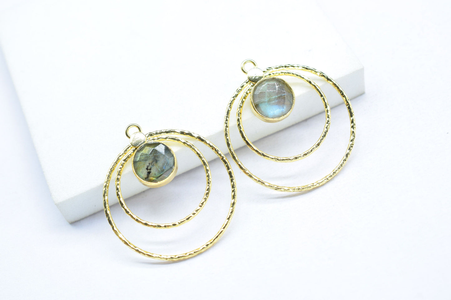 Fleshy Labradorite Round Faceted Bezel Connector,designer Bezel Connectory,Grey Gemstone Pendant,Jewelry Making Supply,Labradorite Earrings