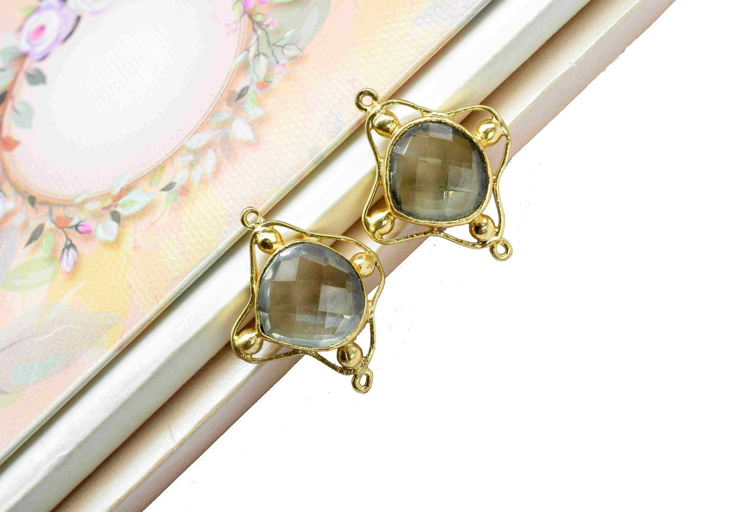 Aquamarine Quartz Bezel Connectors,Aquamarine Quartz Rectangle,Handmade Gemstone Bezel,Quartz jewelry making charm,double bail connnector