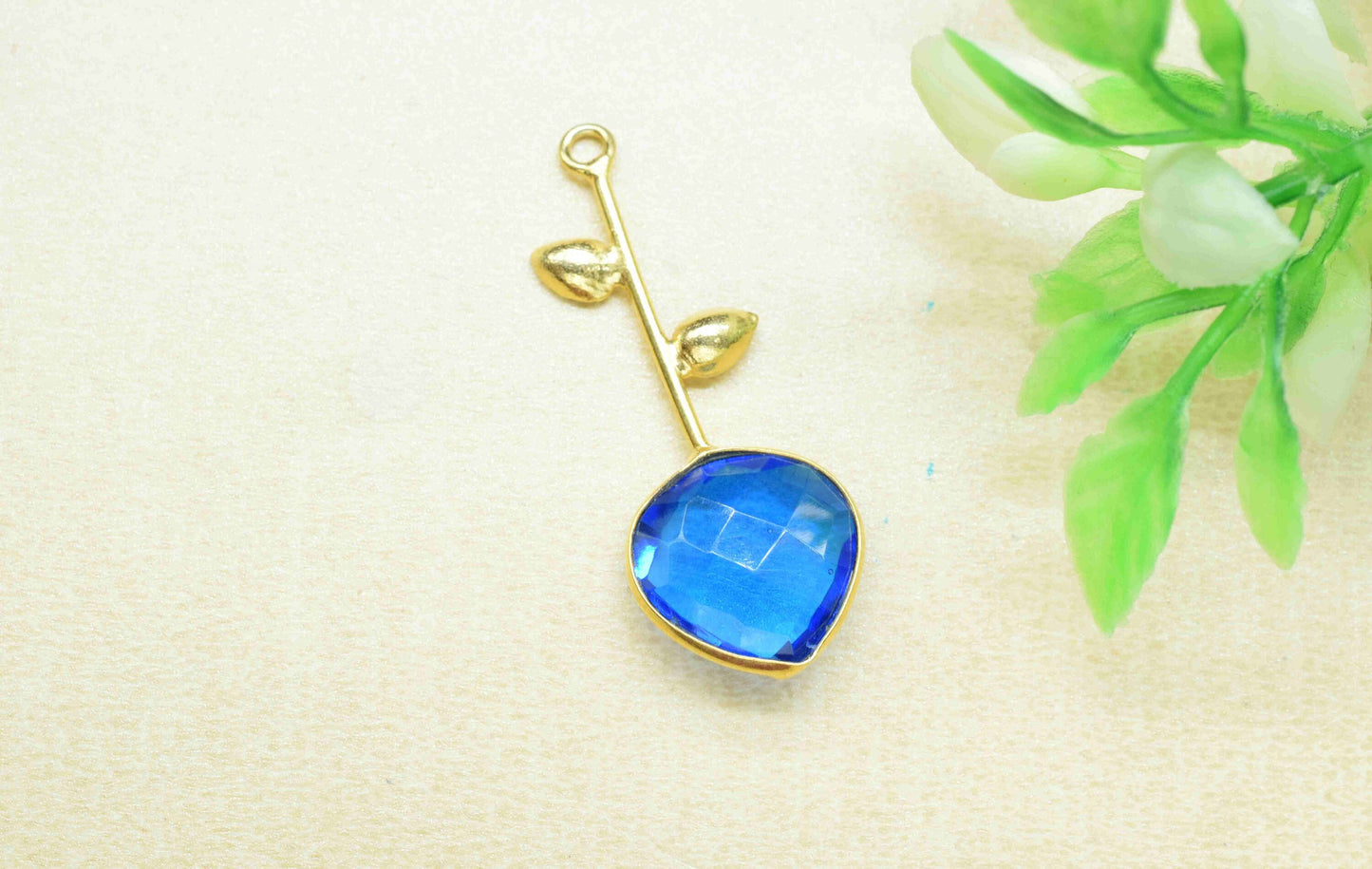 Blue Topaz Single Bail Pendant , Blue Topaz Charms ,Heart Shape Charms , Genuine Gemstone Charms , Gemstone Connectors , Summer Collection
