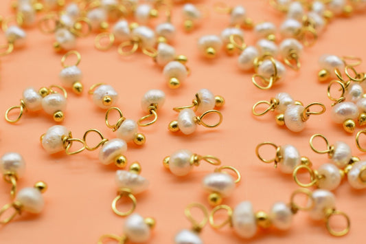 Pearl Single wire wrapped Beads,Gemstone Components,Earring Connectors,Freshwater Pearl Dangle Beads,Handmade DIY Jewelry,Hangings Beads