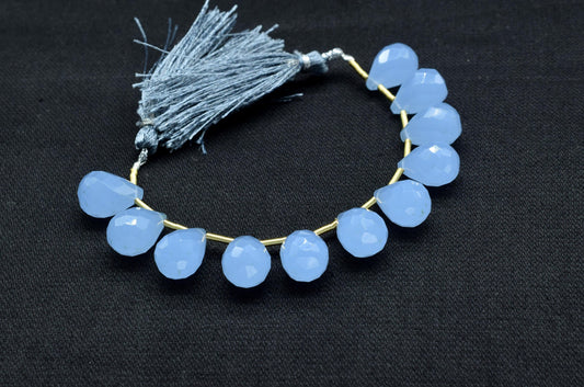 Blue Chalcedony Teardrop Shape Briolette, 10x14mm Drop Beads , Blue Chalcedony Faceted Drop Shape Briolette , AAA Quality Briolette