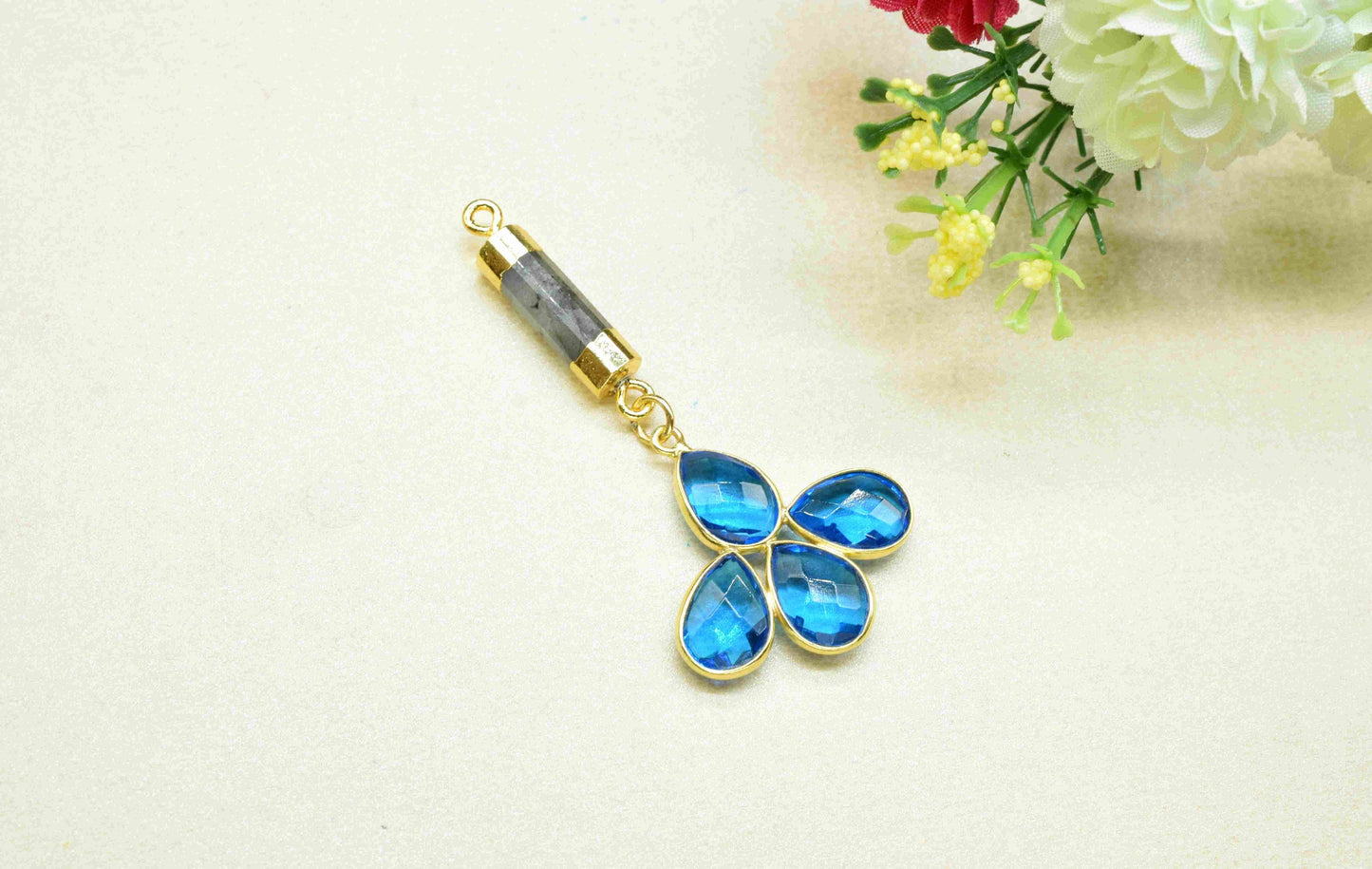 Blue Topaz  Pendant Charms , Labradorite Pencil  Dangle Earring Component , Multi Gemstone Dangle Earring , Component Jewelry , B'day Gift