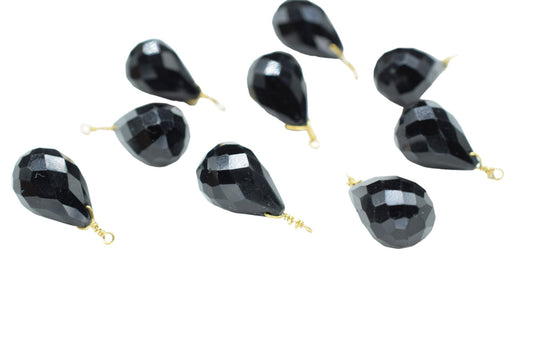 Black Onyx 10x14mm Faceted Drops,Black Onyx Wire Wrapped Gemstone Connector,Black Onyx dainty Pendants ,Black Onyx Connector Charms,B'Gifts