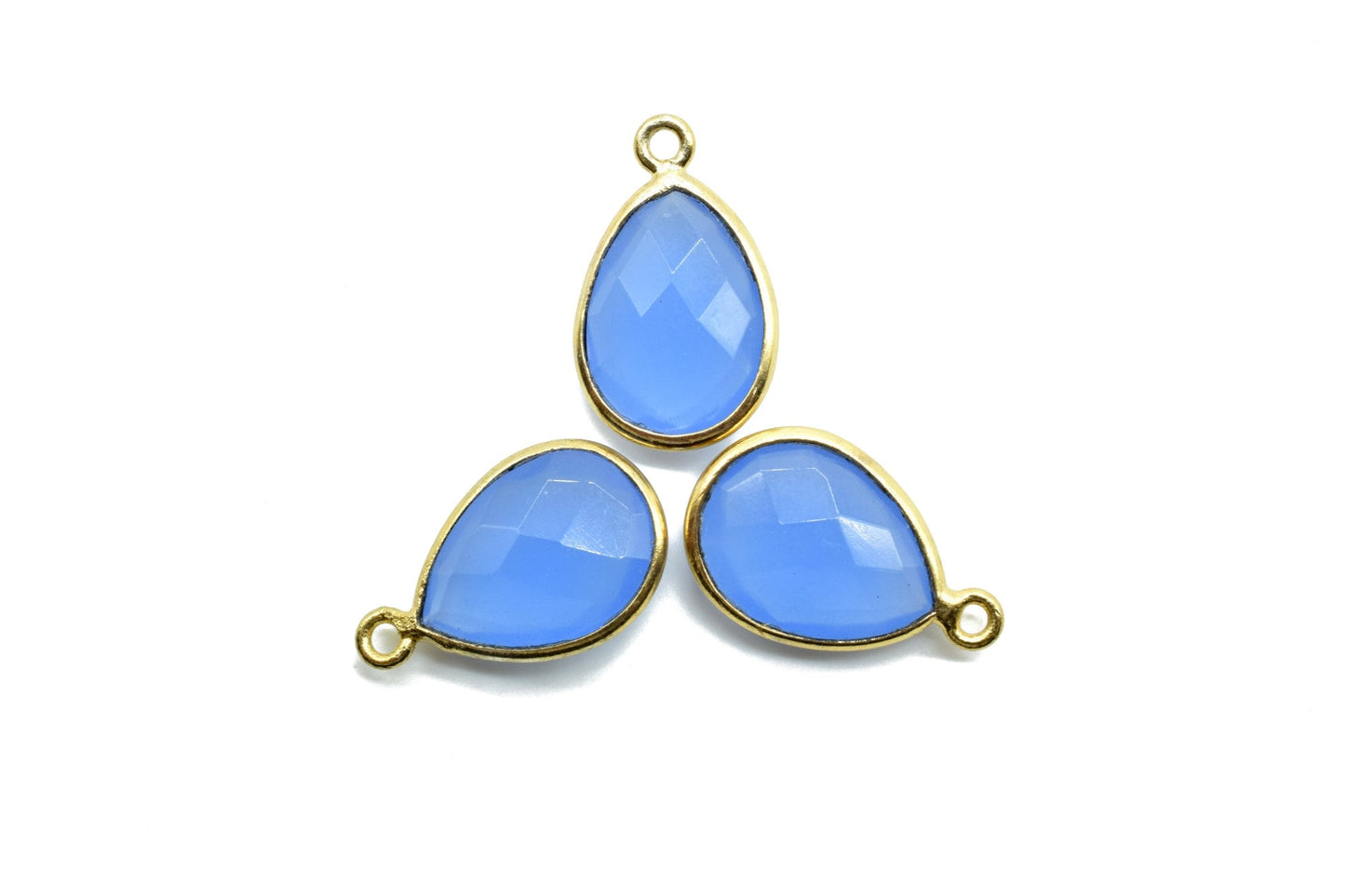 Blue Chalcedony 10x14mm Pear shape charm,Blue Chalcedony Pear Shape Bezel Connector Gold Plated,Single Bail Connector,JewelryBezel Set Charm