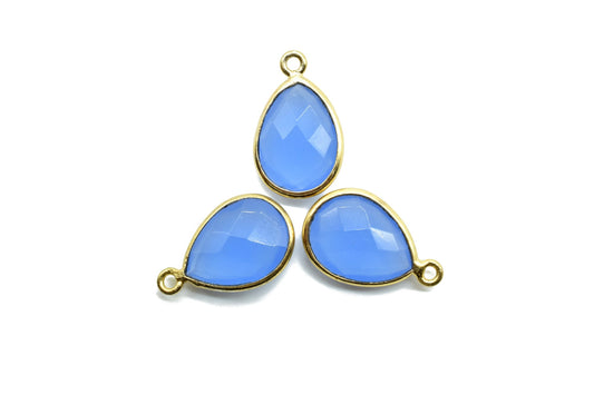 Blue Chalcedony 10x14mm Pear shape charm,Blue Chalcedony Pear Shape Bezel Connector Gold Plated,Single Bail Connector,JewelryBezel Set Charm