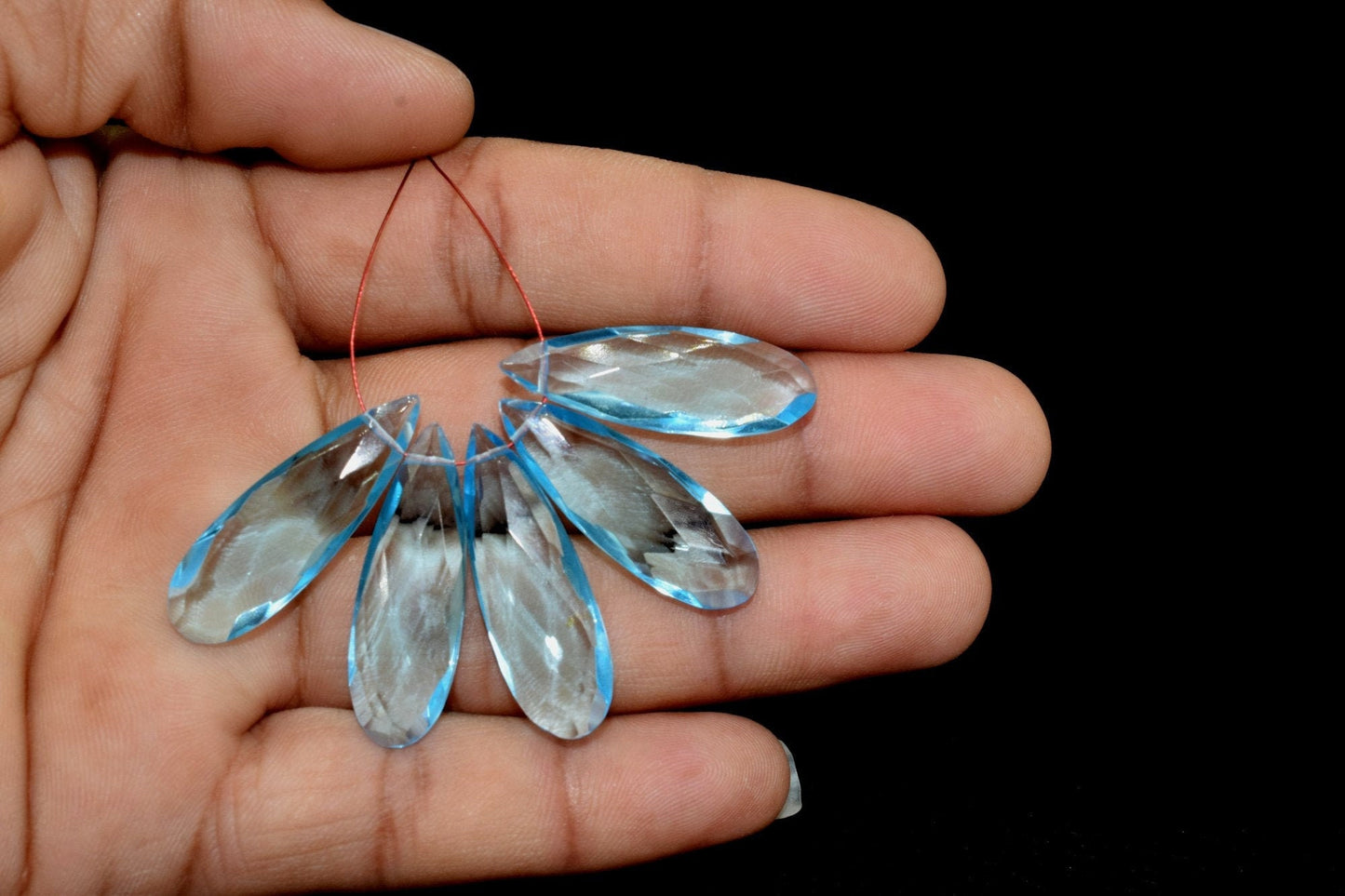 Natural Sky Topaz Long drop Briolettes,Side drilled Briolette,Long Drop Briolettes,Handmade Topaz Briolette,December Birthstone briolette,