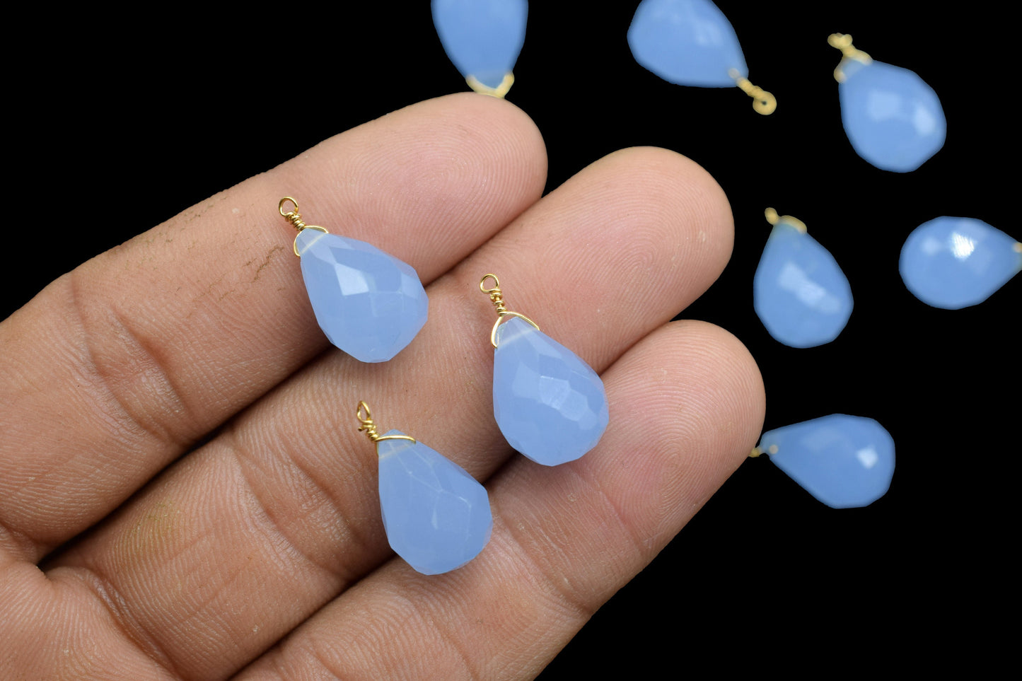 Blue Chalcedony 10x14mm Faceted Drops,Blue Chalcedony Wire Wrapped Pendant,dainty dangle Gemstone Connector,Blue Chalcedony Faceted Teardrop