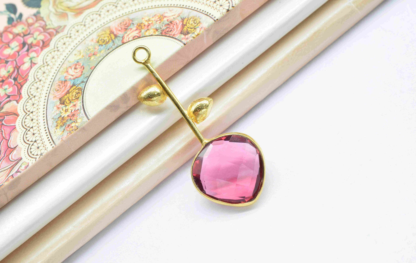 Pink Tourmaline Single Bail Pendant , Pink Tourmaline Charms , Heart Shape Charms , Genuine Gemstone Charms , Gemstone Connectors , Summer