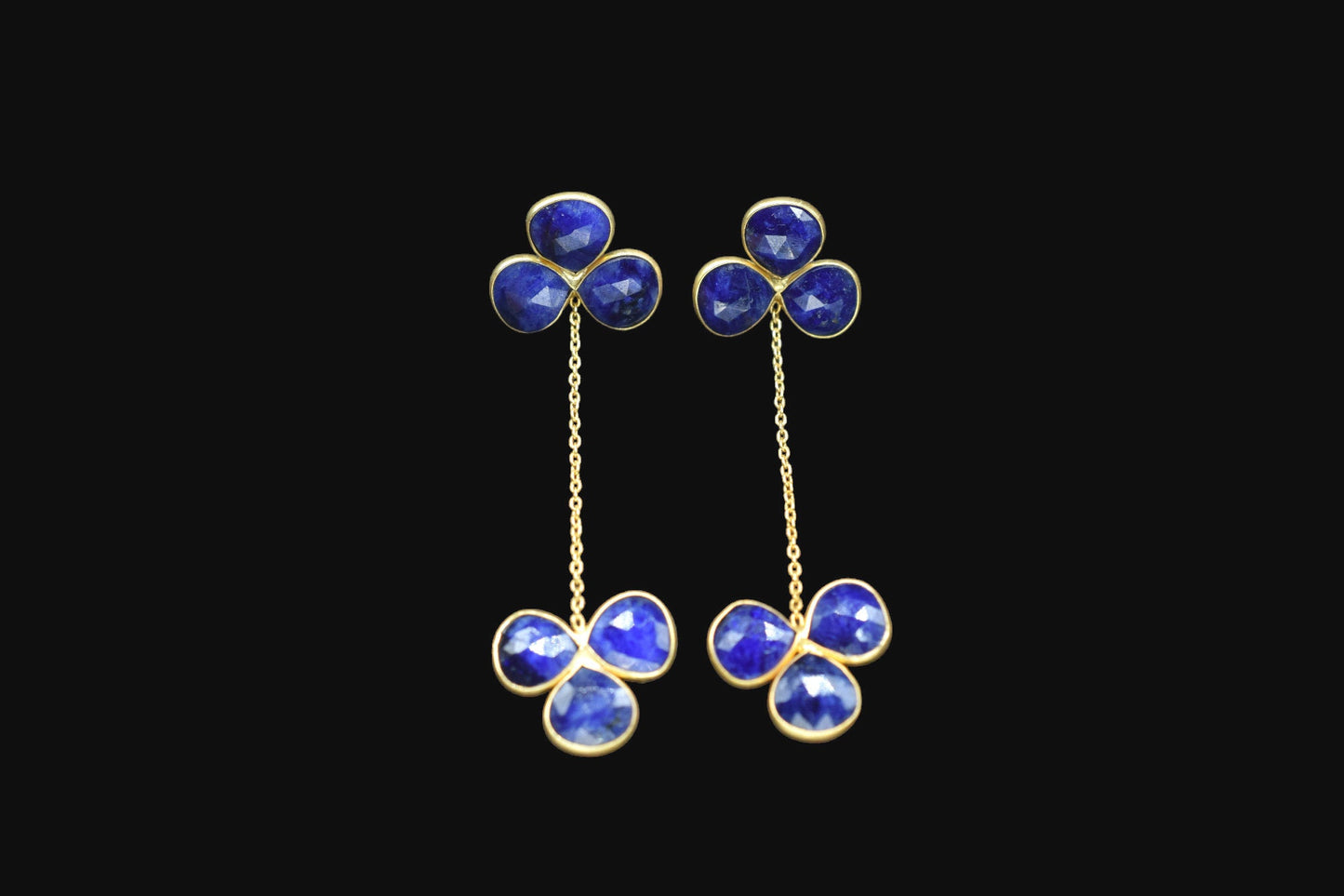 Blue Sapphire Earrings/Gold Plated Jewelry/Statement Earrings For Bridal/Anniversary Gifts/Bridesmaids Gifts/Birthstone Earrings/B'Gifts