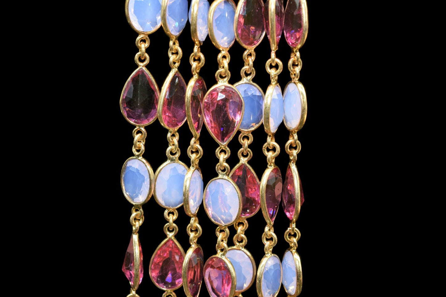 Pink Tourmaline & Opalite Bezel Connector Chain,Gold Plated Gemstone Chain, Bracelet Chain, Oval Connectors,Pink Tourmaline Connector Chain