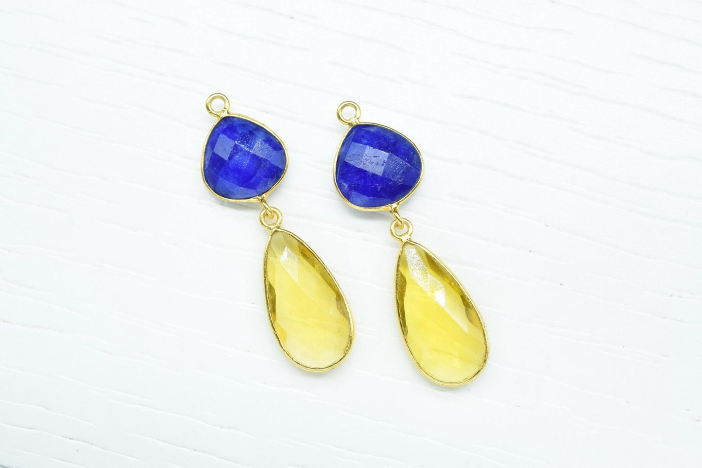 Multi Stone Dangle Component Earring,Handmade Connector,Blue Sapphire Pendant Charms,Gemstone Jewelry,Station Bezel Link,Pendant Connector