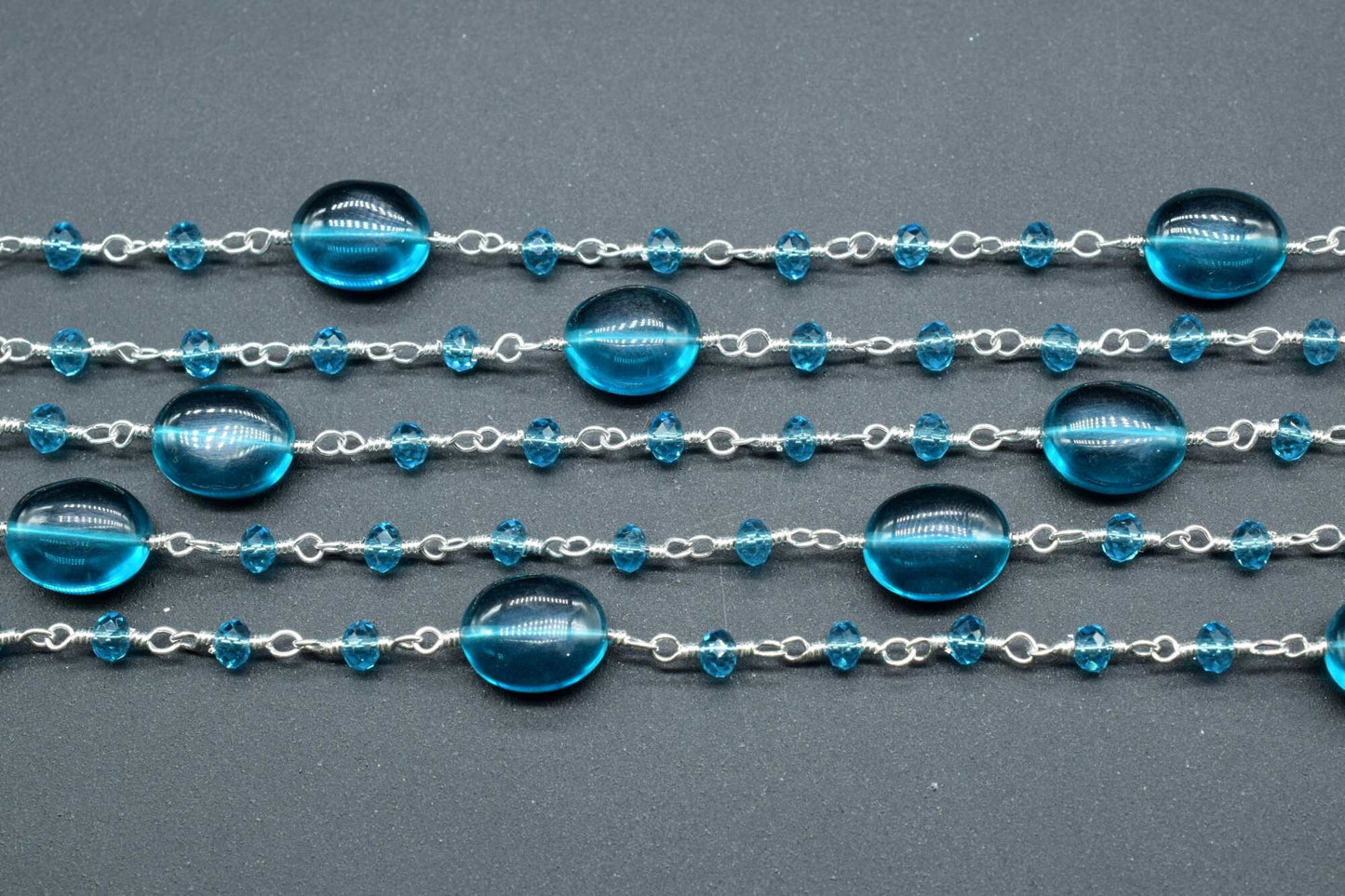 Neon Apatite Smooth Oval Shape Chain , Neon Apatite Silver Wire Plated Rosary Beaded Chain,Chain Per Foot,Gemstone Beads,Rosary Beaded Chain