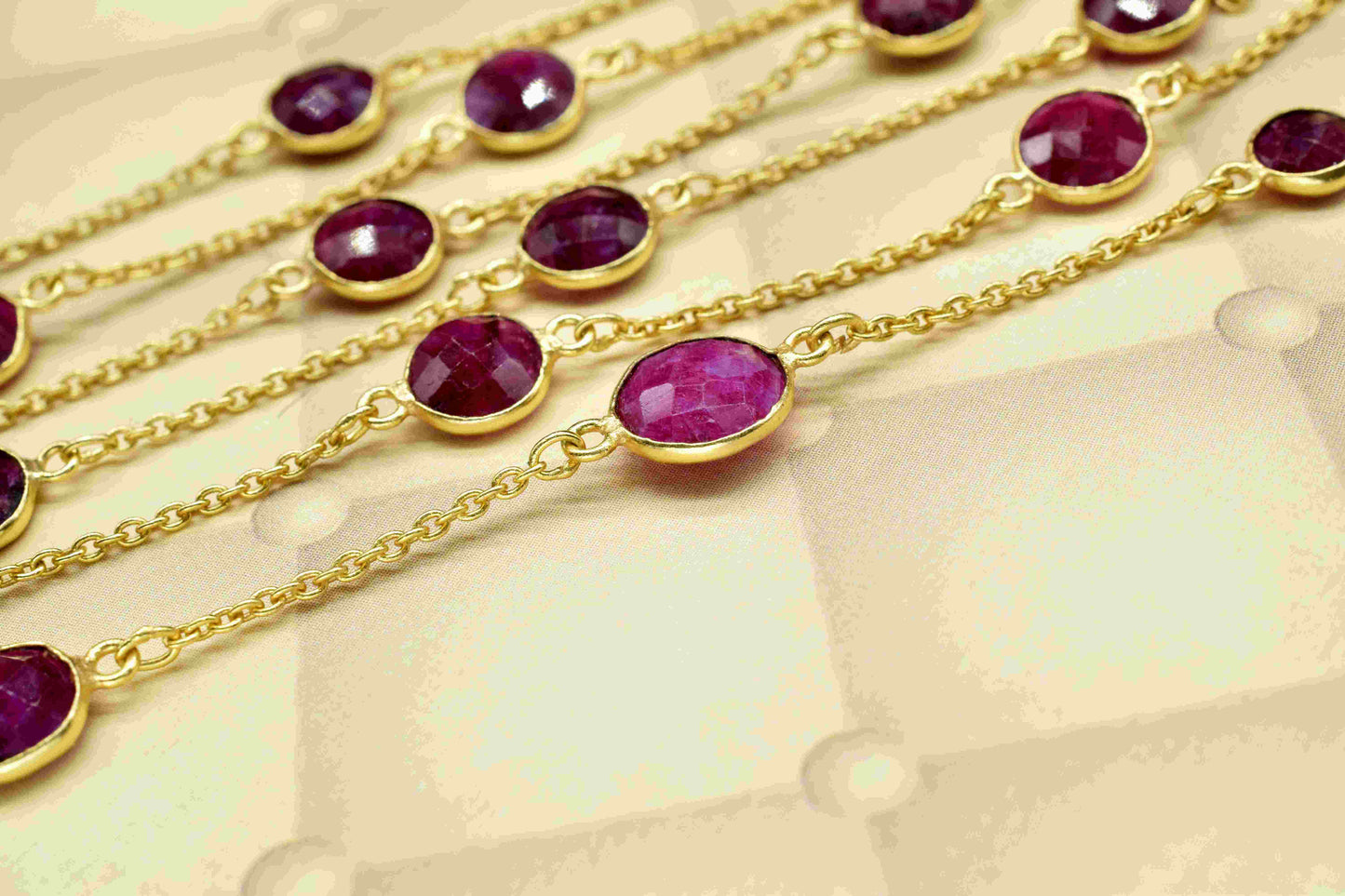 Natural Ruby Bezel Chain Connector, Gemstone Bracelet Chain, Round Shape Bezel Rosary Chain, Jewelry Connector For Necklace, Finding Jewelry