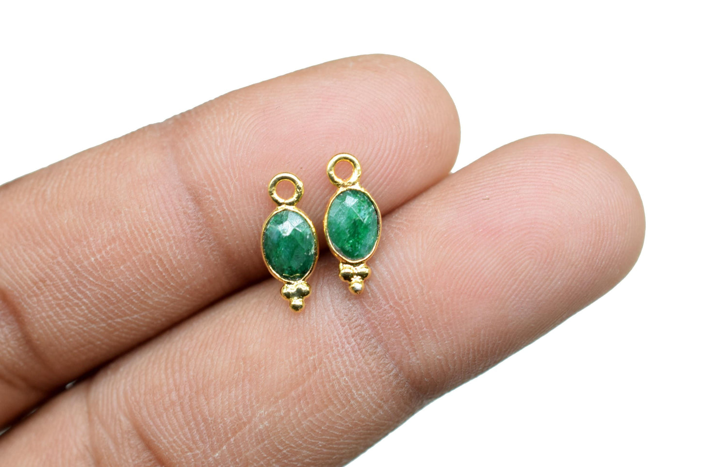 Gemstone Emerald Charms Connector/Handmade Jewelry/Gold Plated Connnector/Tiny Pendant/Emerald Pendant/Oval Shape Connector/Gemstone Charms