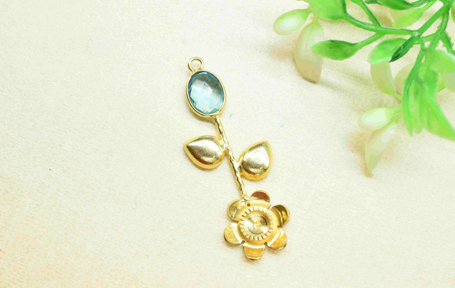 Sky Topaz  Gemstone Pendant , Sky Topaz Handmade Pendant , Single Bail Gemstone  Connector, Gold Plated Connectors , Summer Collection