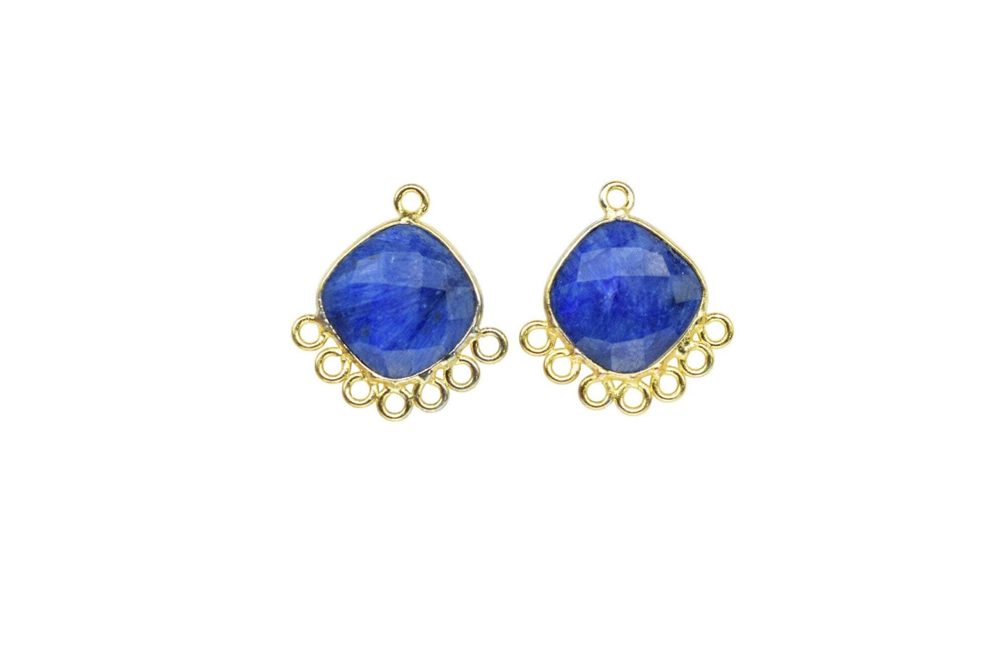 Blue Sapphire 14mm Cushion Bezel Charms/Gemstone Single Bail/Component charm/Handmade Jewellery Connectors/Women Jewelry/Handmade Connector
