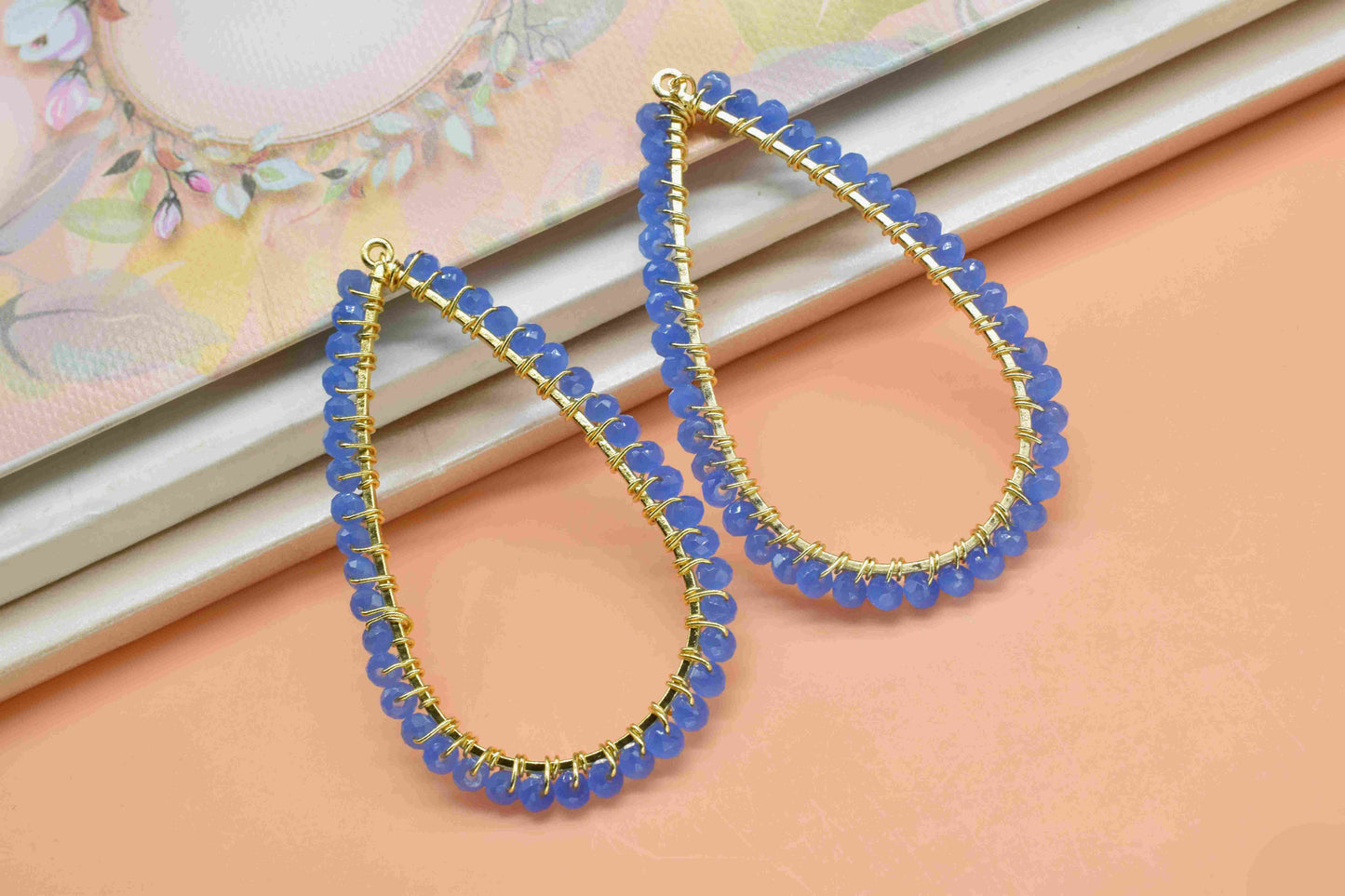 Blue Quartz Gemstone, Earrings Components, Wire Wrapped Pendant Earring Connector,Connector Makings, Pear Shape Earrings, Wire Wrapped Beads