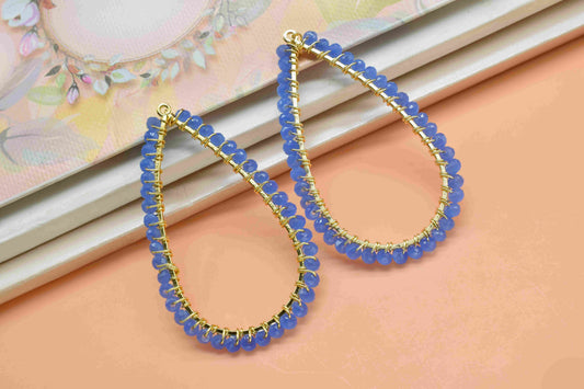 Blue Quartz Gemstone, Earrings Components, Wire Wrapped Pendant Earring Connector,Connector Makings, Pear Shape Earrings, Wire Wrapped Beads
