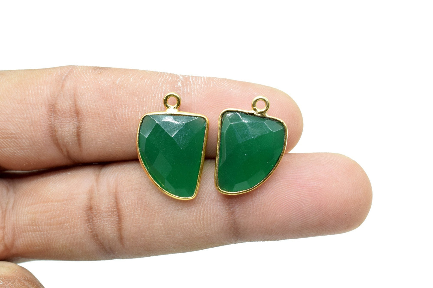 Green Onyx 12x15mm Horn shape single bail charms,Green Onyx fancy pendant,Green Onyx Gold Plated bezel,jewelry making charms,Horn connectors