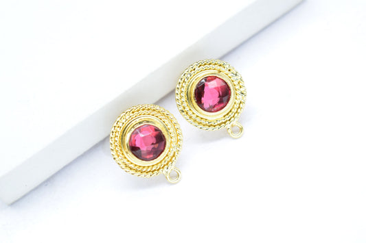 Pink Tourmaline Gemstone Earring/Tourmaline Round Earring/Designer Bezel Earring/Gold Plated Jewelry/Handmade Jewelry/Earring Connector/Gift