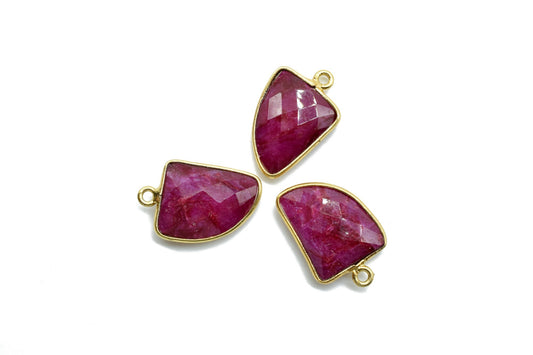 Ruby 12x15mm Horn shape single bail connector,Ruby Pendant,Ruby Round Gold Plated bezel,Ruby single loop connector,Ruby jewelry making charm