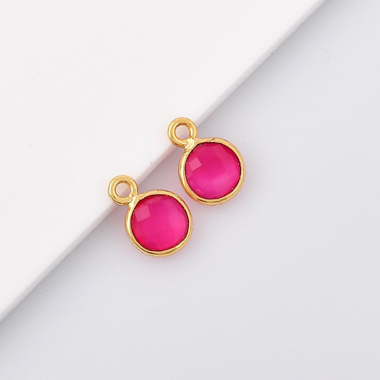 Pink chalcedony 6mm Round Bezel single connector,Chalcedony Gold Plated bezel,chalcedony Bezel,Gold Vermeil Bezel,jewelry Gold-Filled bezel