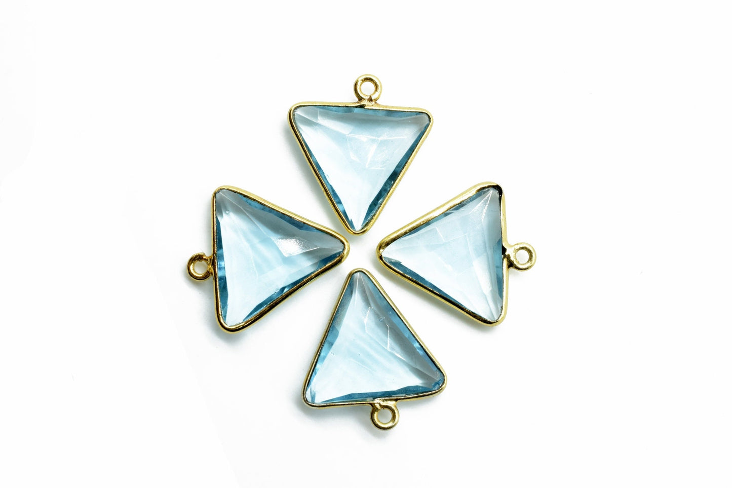 Sky Topaz 15mm Trillion shape charm,Brass Gold Plated bezel,Sky Blue Topaz Faceted Briolette Connector,Topaz Bezel Pendant,Topaz jewelry