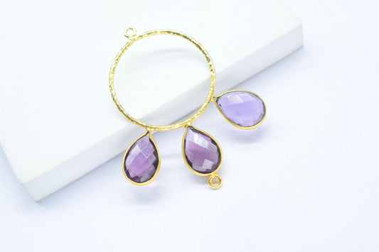 Amethyst Jewelry Pendant/Gold Plated Jewellery/Amethyst Connector Jewellery/Purple Amethyst Jewellery/Brass Connector Jewellery/B'day Gift